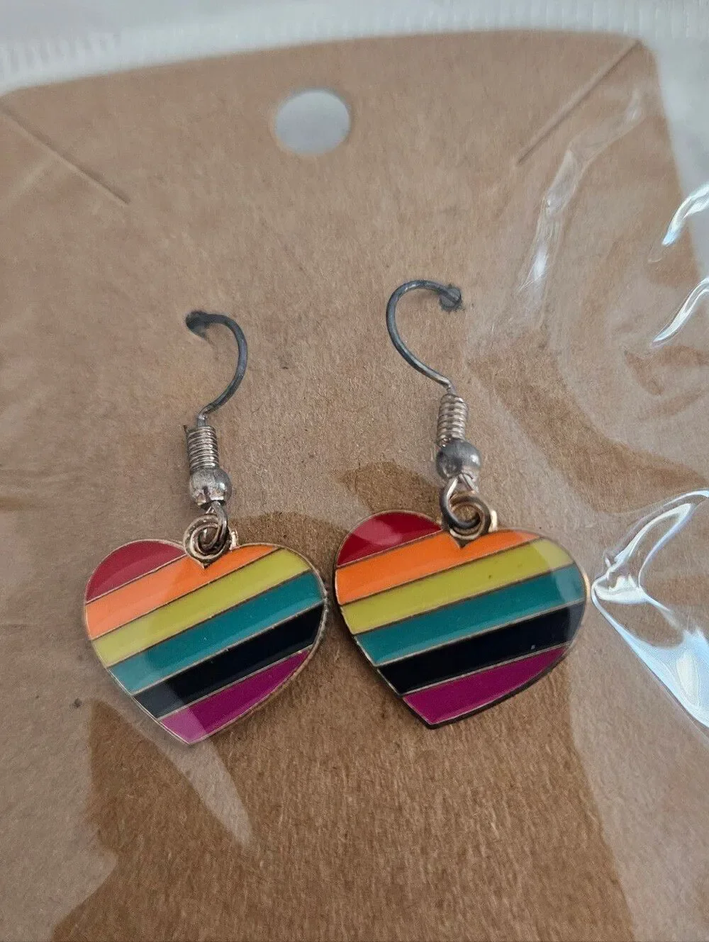 Rainbow Striped Heart Earrings